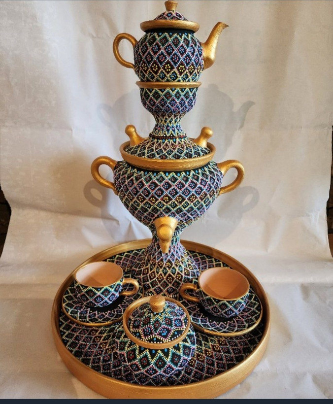 سرویس سماور نقطه کوبی شده در دو رنگبندی شیک