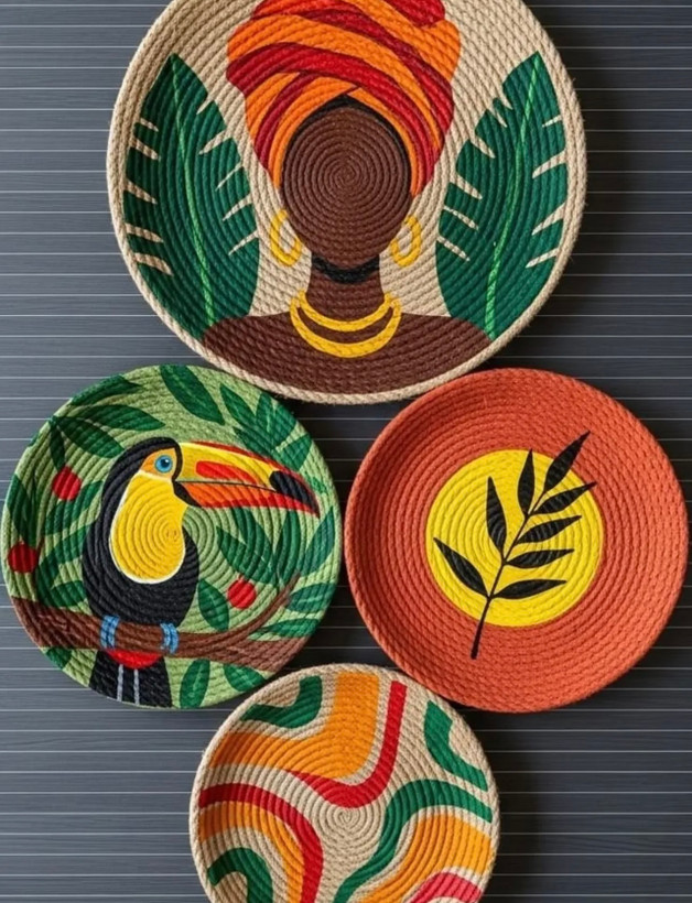 دیوارکوب ۴ تیکه مکرومه در ابعاد ۲۵ ، ۱۵