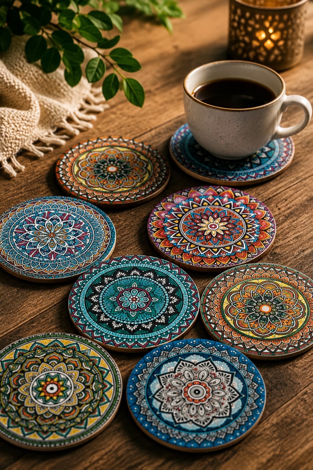 زیر لیوانی نقطه کوبی شده چوبی و سفالی در سایز ۹ و ۱۰ ضخامت ۷ میل
